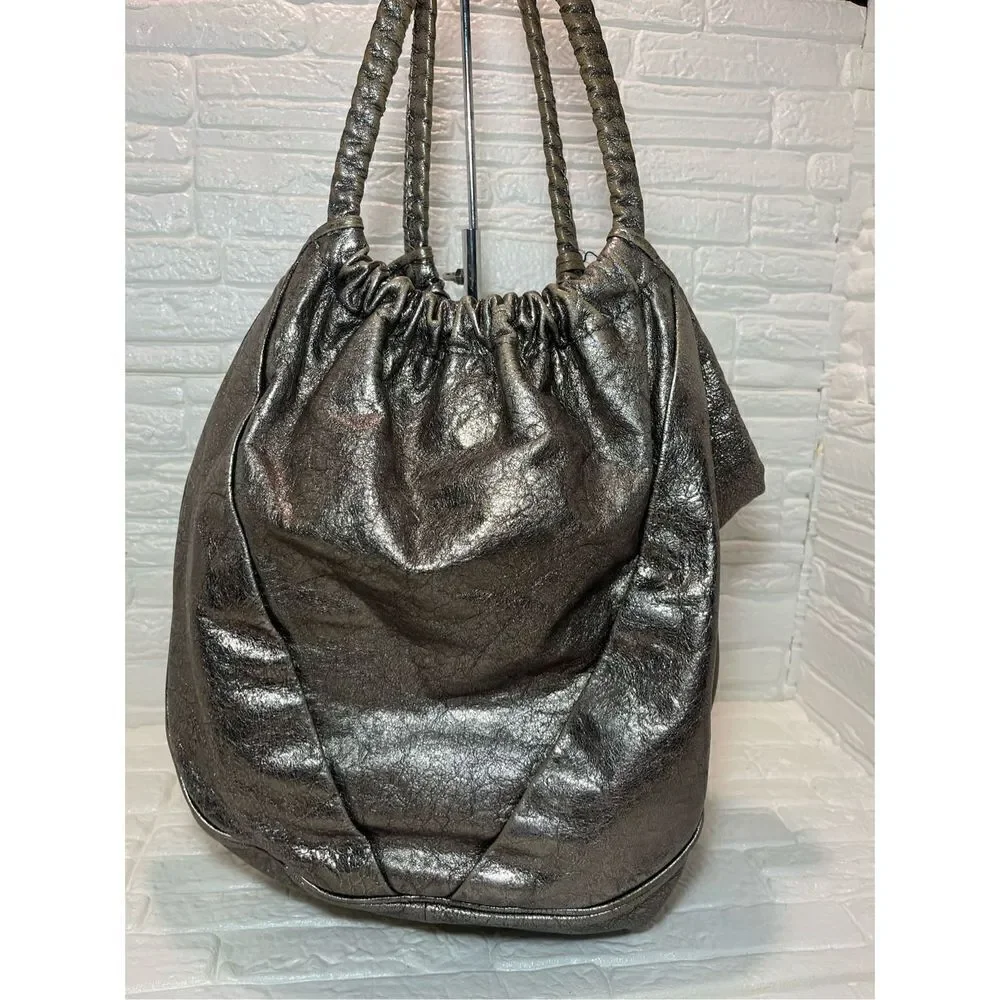 ELIE TAHARI Genuine Leather Metallic Gold HOBO Shoulder Bag Purse